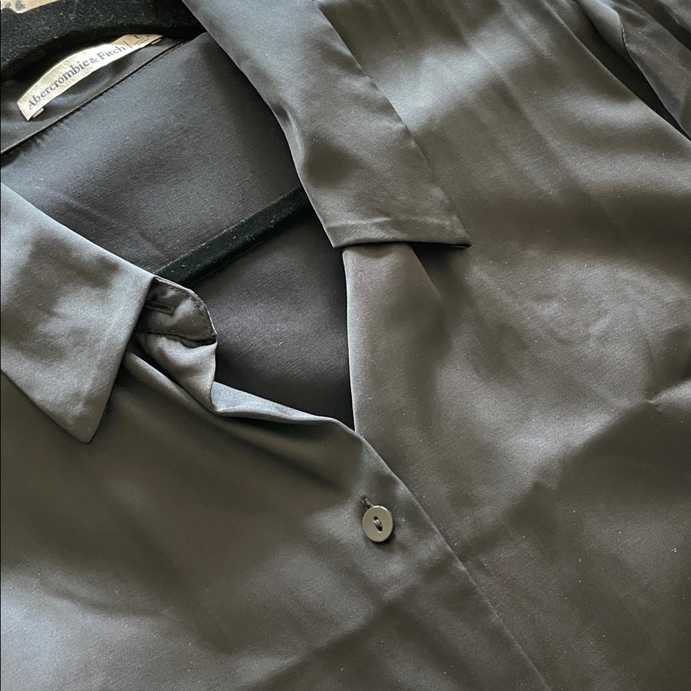 A&F Black Satin Button Down Blouse - Picture 9 of 11